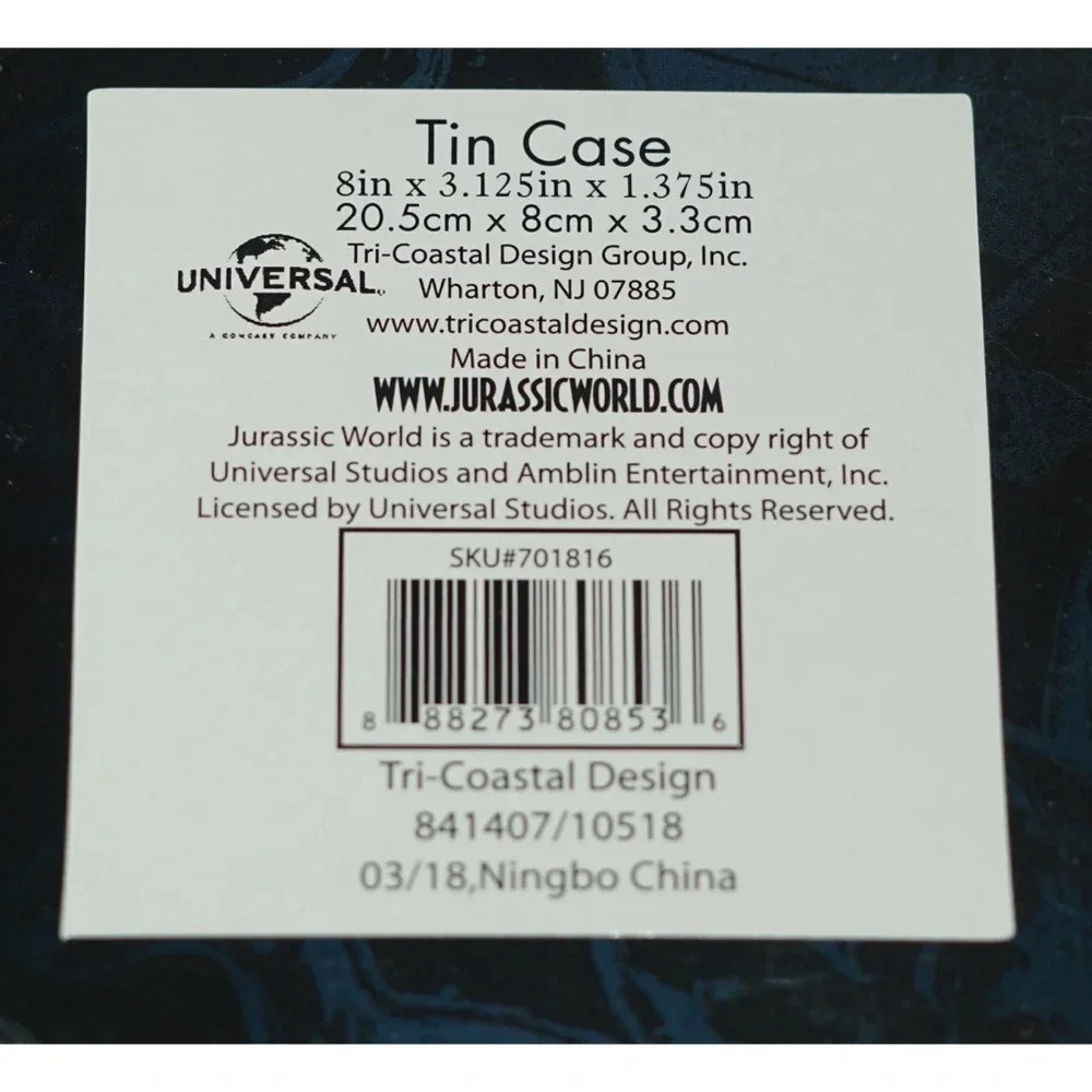 Jurassic World Pencil Case Tin Universal Studios
